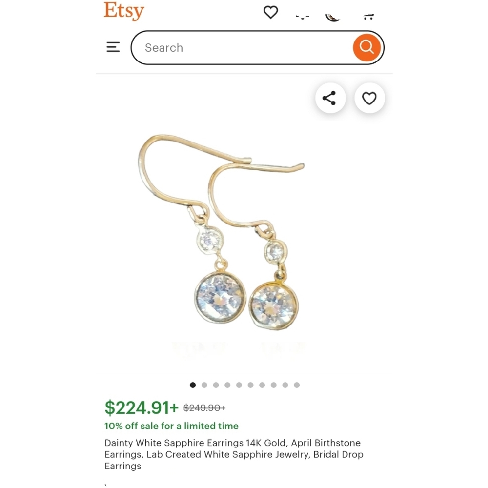 14k Solid Yellow Gold Dangle Double Drop Zirconia… - image 2